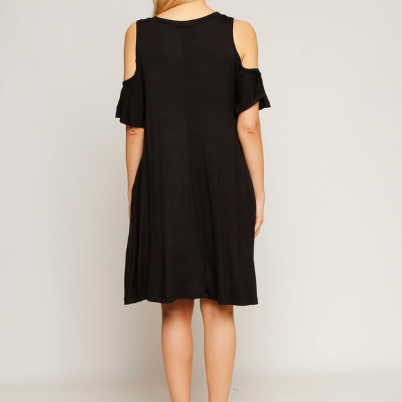 OPEN SHOULDER SCOOP NECK SWING DRESS - Picture 4 of 4